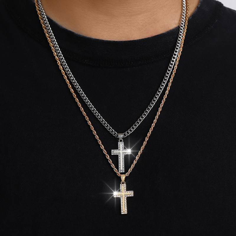 Europese en Amerikaanse modeaccessoires, volledig met diamanten bezette hiphop-kruis, luxe lange gepersonaliseerde hanger voor heren_voghion.com