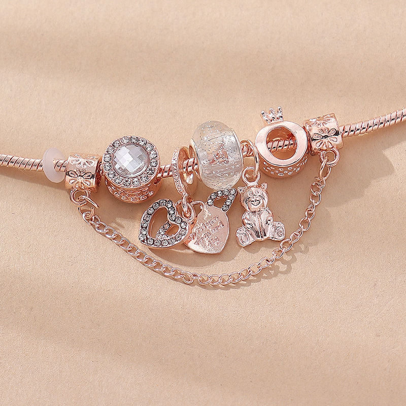 Pulsera Panjia Dora DIY cuentas explosivas transfronterizas colgante de alas de ángel oso corona cuentas de cristal brazalete de cobre