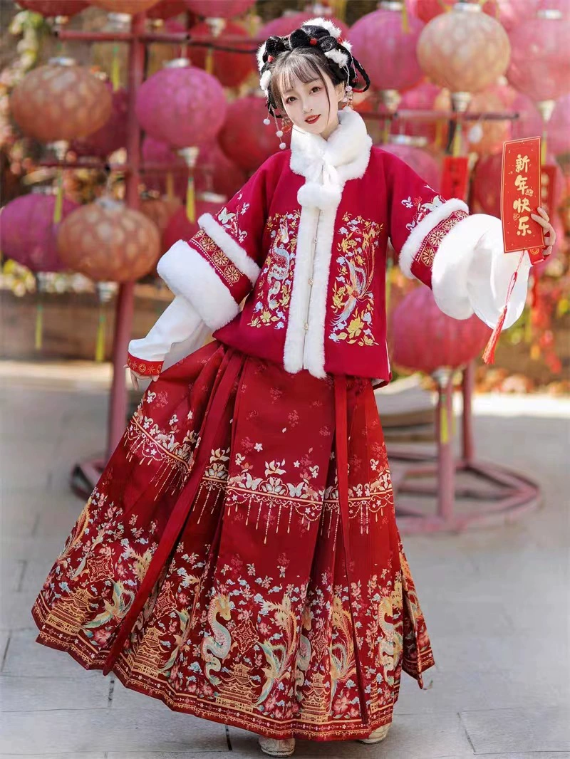 Женское Новогоднее платье с драконом и Фениксом Ming Mand Hanfu, новинка 2024 года, зимнее Новогоднее платье с драконом и юбкой с конским лицом, повседневное Старинное платье