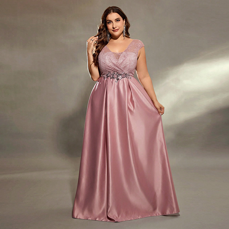 Evening Dress Cross-Border New Large Size Solid Color Long Dress Sexy Birthday Party Dress Amazon Supply