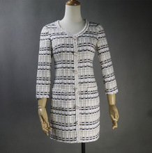 春秋女装名媛小*香风连衣裙修身显瘦粗纺格纹欧美风格中袖裙