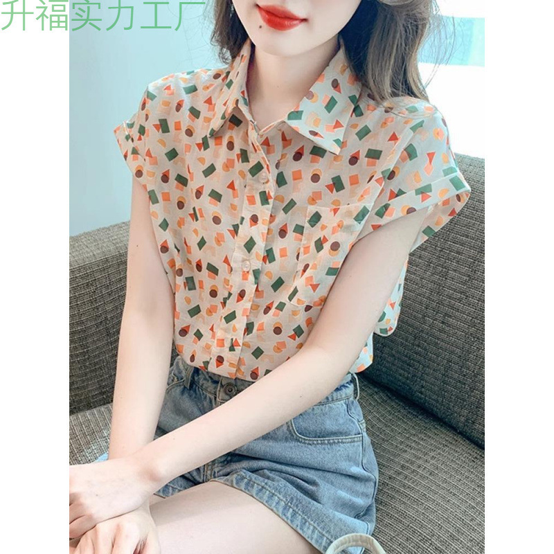 プリントシフォンシャツ女性のための夏の 2025 新しいレトロ香港スタイルルーズ半袖シャツ痩身と年齢を軽減するトップ|undefined