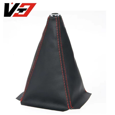 Amazon Car Modified Interior Gear Sürətlər qutusu və əl tormozu başlıqları - black-leather-bright-cover-red-line