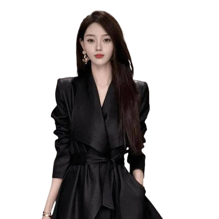 韩系绑带西装外套女2025春季气场强大新款风衣宽松显瘦长袖西服潮|undefined