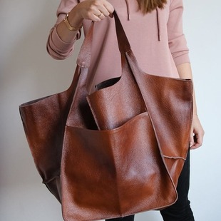 European and American Retro Simple New Style Simple Large Bag Soft Leather Large Capacity Shoulder Handheld Tote Cross-Border Women's Bag Amazon
