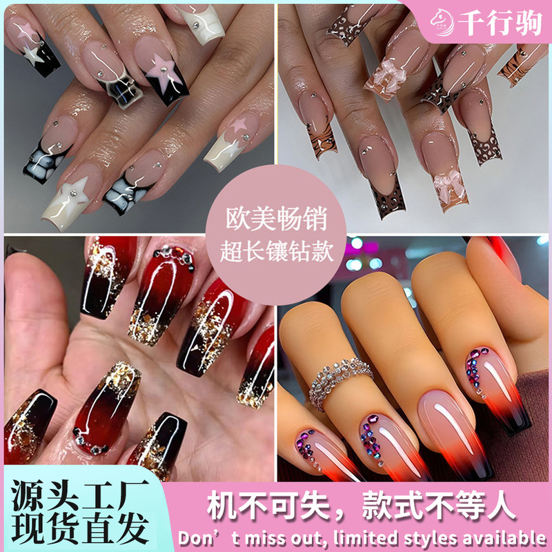 Cross-border super long diamond wear nail piece fake nail European and American nail piece foreign trade nail patch press on nails Cross-border super long diamond wear nail piece fake nail European and American nail piece foreign trade nail patch press on nails