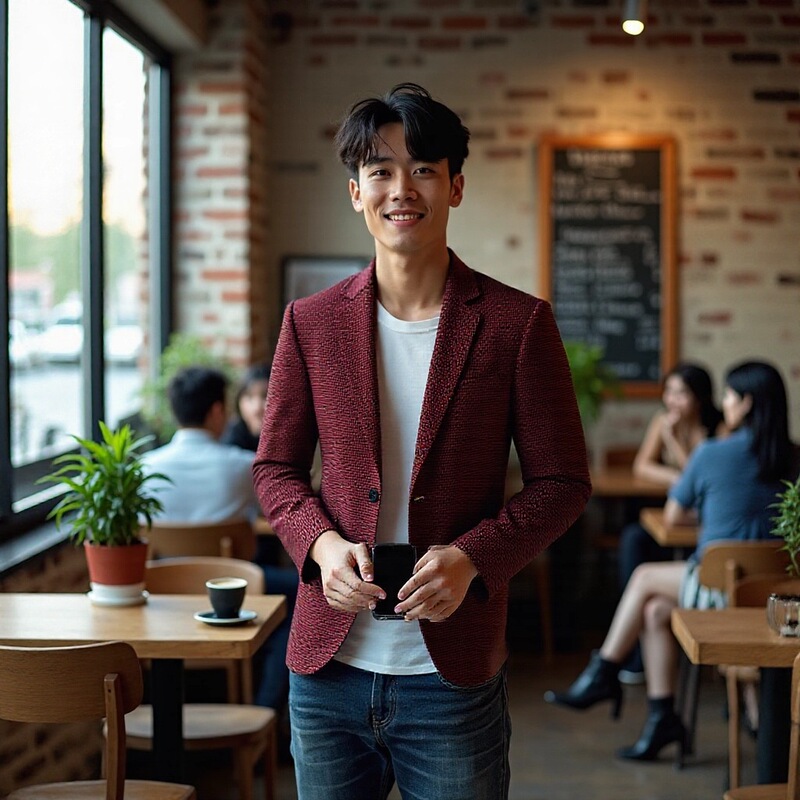 2025 New Men's Korean Style Slim Plaid Casual Suit Jacket Spring and Autumn Fashion Simple Handsome Suit Top