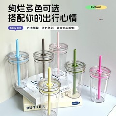跨境夏季新款高颜值奶茶塑料杯透明多色吸管咖啡杯办公水杯