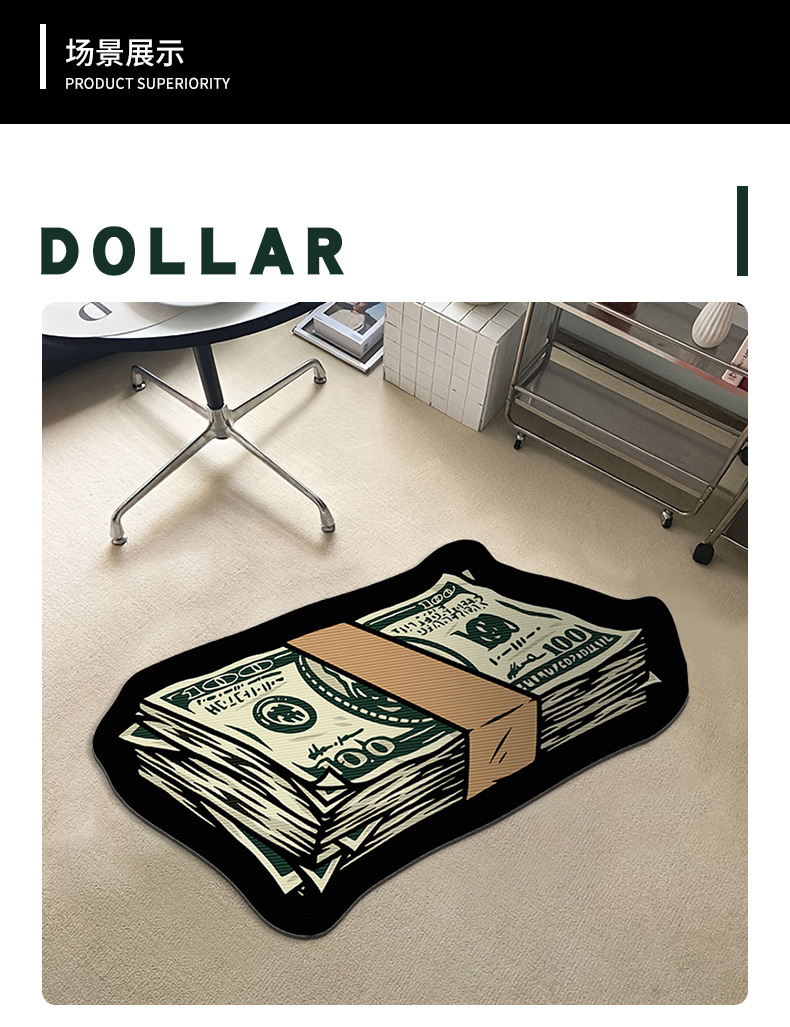 Dollar Banknote Cross-border Door Mat Factory Wholesale Amazon Entrance Floor Mat Decorative Door Wear Mat