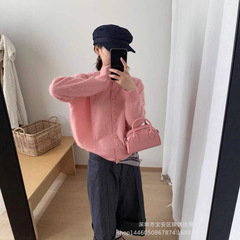 琪镌绘制韩系单排扣长袖羊毛羊绒拉毛开衫女秋冬款宽松上衣606145