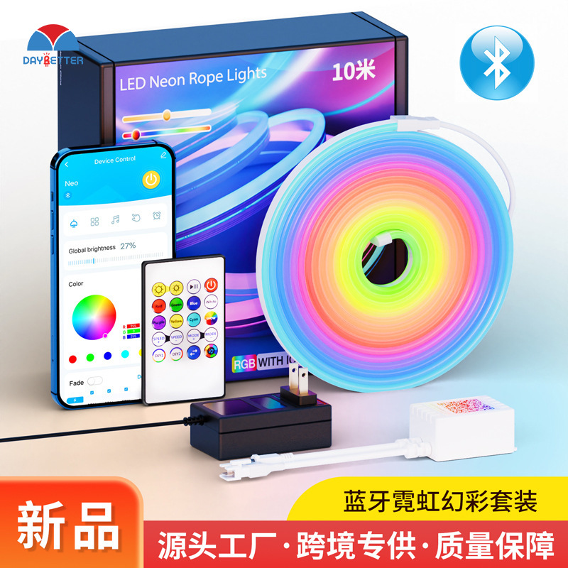 Tira de Luces LED de Neón de 24V con Bluetooth, Control por Aplicación, 3m 5m 10m, Juego de Tiras de Luces de Colores, Flexible, Control Inteligente, Venta al por Mayor