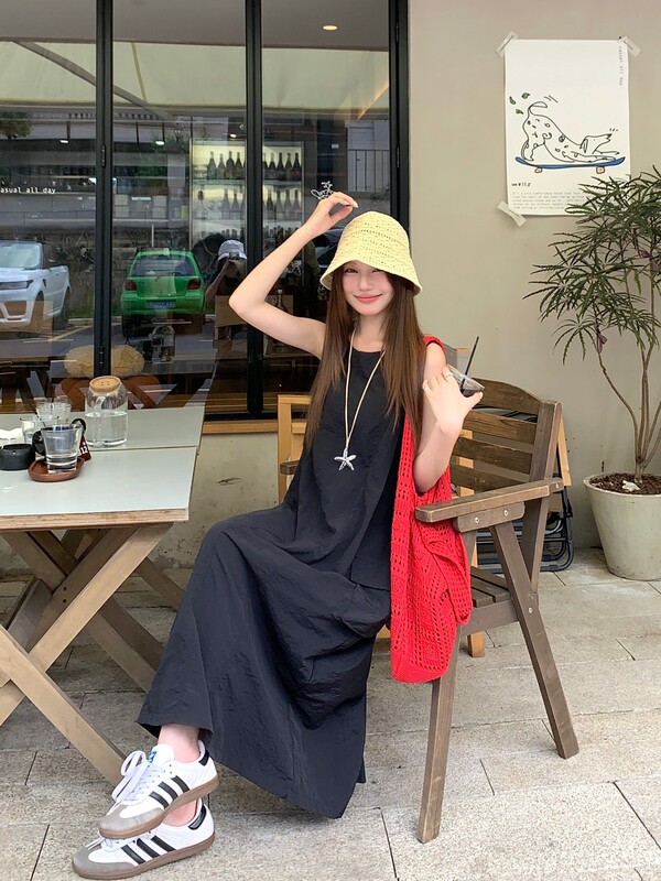 2025夏季新款宽松感休闲无袖背心连衣裙茶歇裙A字长裙女chic潮流1|undefined