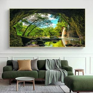 Juchuang Modern High Definition Single Landscape Picture Cave Kongshu Waterfall Canvas Painting Home Decoration Spray Painting Hanging Painting
