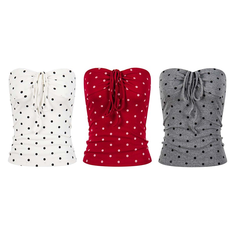 Unbdns American Retro Polka Dot Tube Top Outerwear with a Hot Girl Vibe, Short Top for Vacation Wear, Women's Summer Fashion