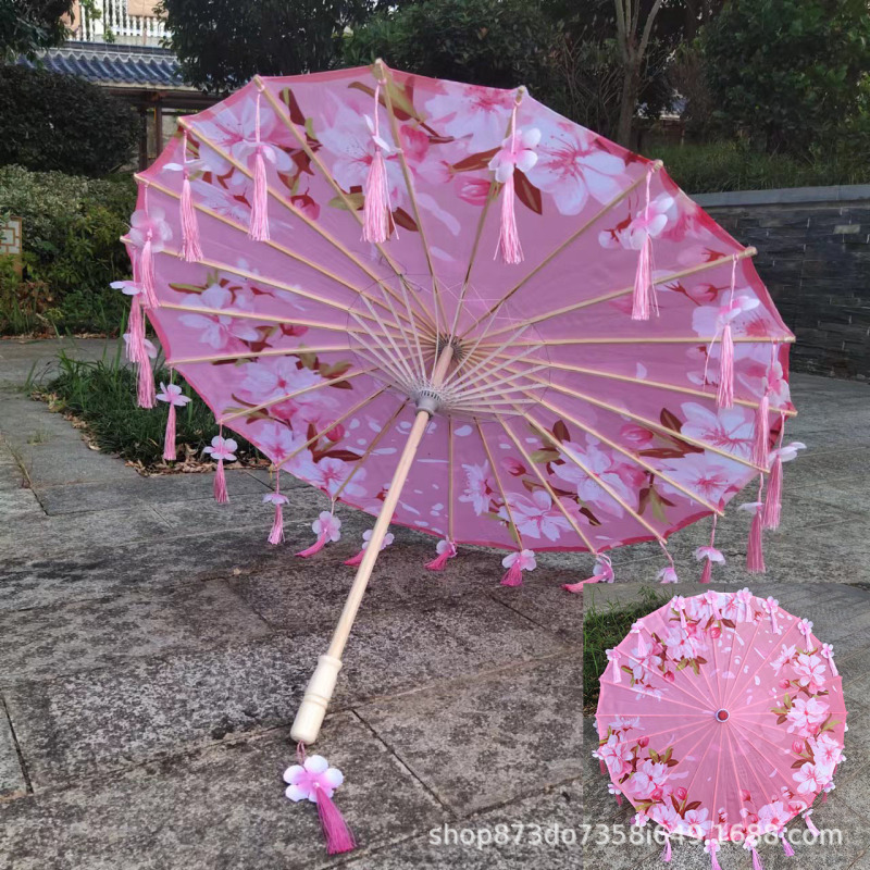 古風漢服流蘇傘花びら傘演出ダンス絹布傘吊り下げ装飾傘工芸傘古典油紙傘|undefined