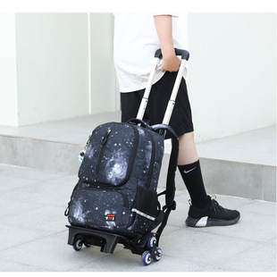 2023 new large-capacity primary school student trolley schoolbag boy detachable stair climbing backpack factory direct sale