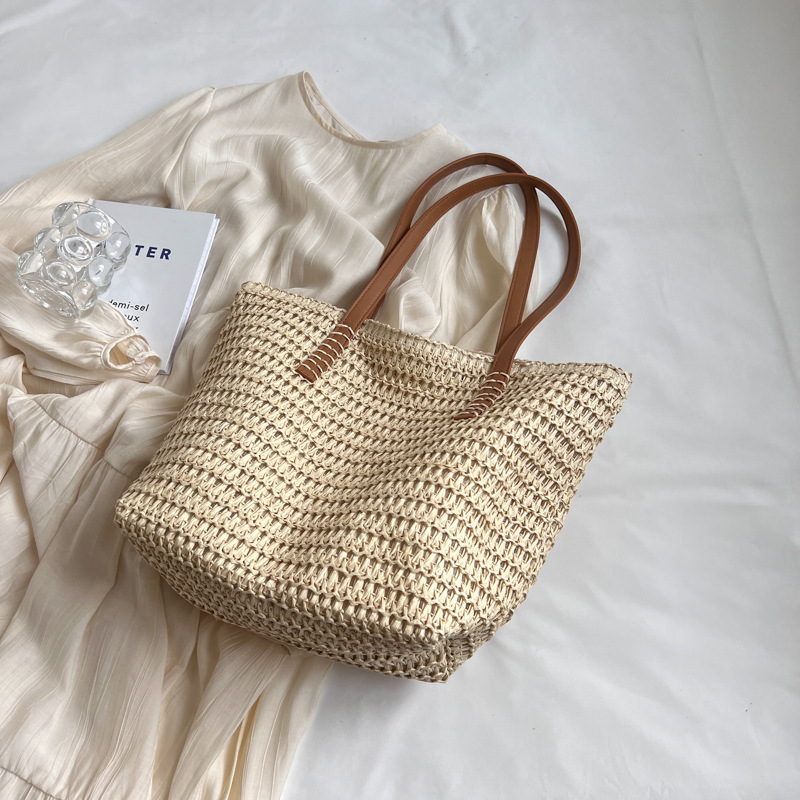 2024 New Straw Woven Bag Fashion Versatile Straw Woven Bag Travel Large Capacity Beach Bag Underarm Bag Wholesale Cross-Border
