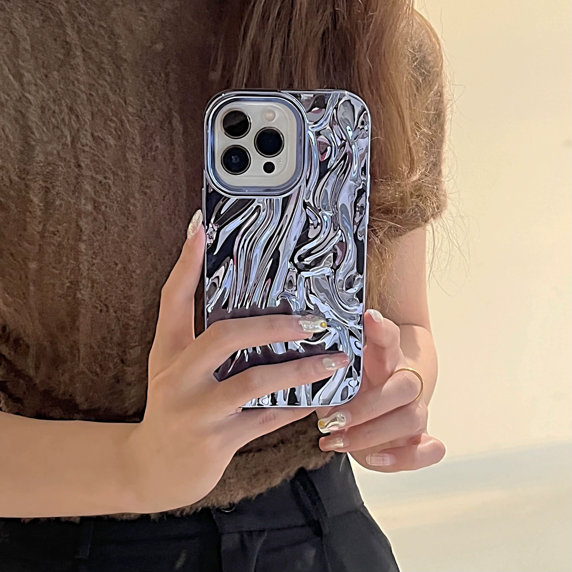 Чехол для телефона Apple совместим с iPhone 11–16/Pro/Pro Max, складчатое электроосаждение LJ, металлик
