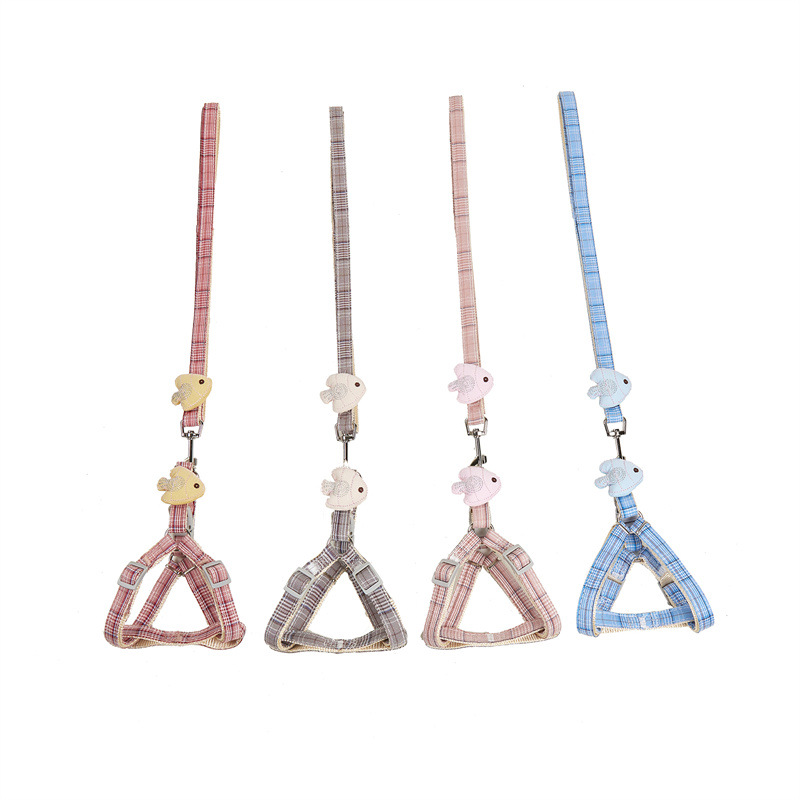 Pez dorado títere cuerda plana cuerda de tracción para mascotas correa para el pecho parche a cuadros grande cuerda para perros ajustable suministros para mascotas