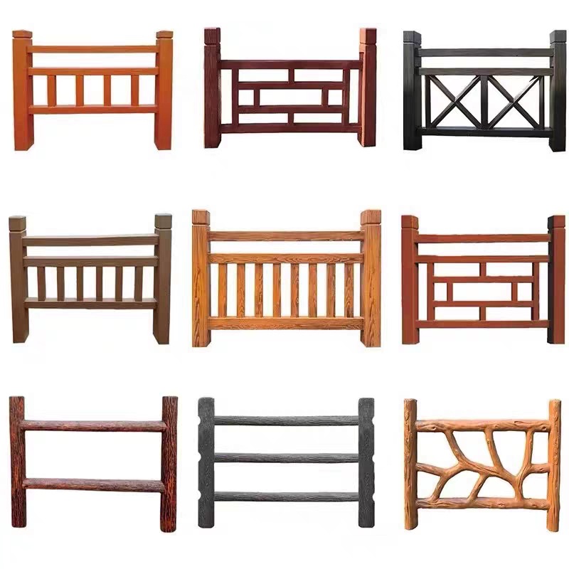 Barandilla de madera de imitación de cemento Barandilla prefabricada de hormigón Camino de tablones de paisaje al aire libre Nueva construcción de jardines Valla de río