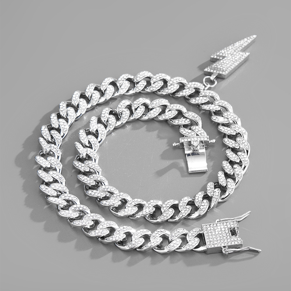 Lightning Hip-Hop Pendant Wholesale New Full Diamond Alloy Cuban Chain European and American Jewelry