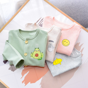 Baby Top solid color cotton long-sleeved cardigan baby one-piece underwear comfortable cotton thick autumn clothes children's clothes spring bottoming shirt