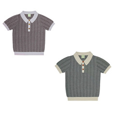 Children's New Polo Shirt Herringbone Thin Knit Collared T-shirt Summer Unisex Kids Short Sleeve T-shirt 2023
