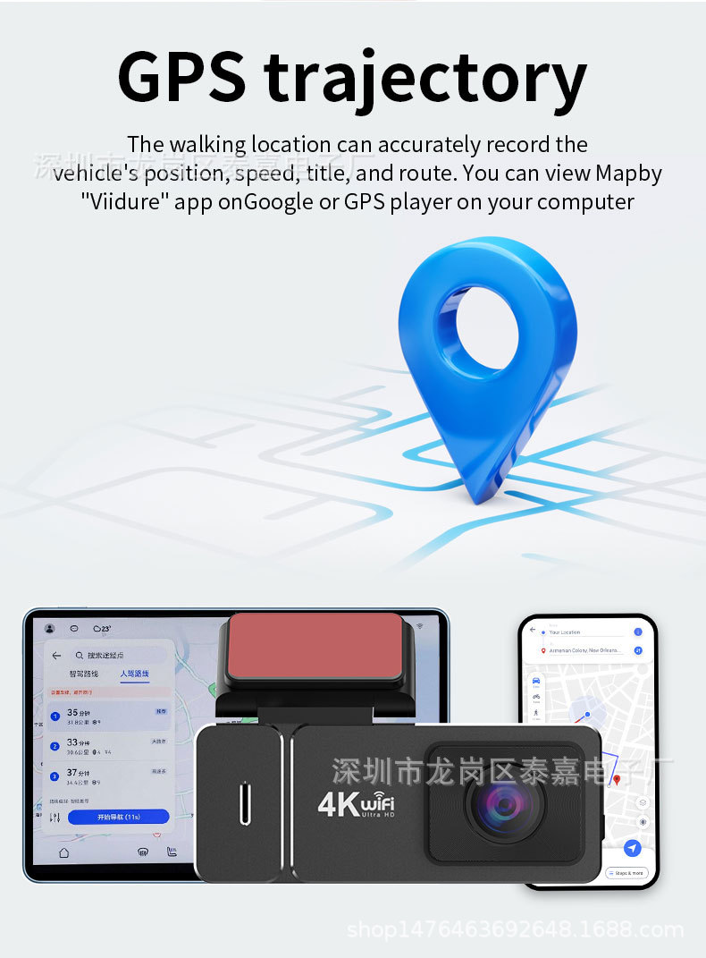 Ultra-Clear 4K Starlight Night Vision Car Dvr Front and Rear Dual Recording Wifi Mobile Phone Interconnection Dual Lens Driving Recorder
