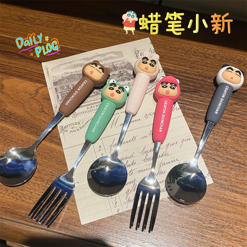 Crayon Shin-chan Stainless Steel Spoon Fork suit Convenient Tableware Chopsticks Three-piece Children Student Carto Spoon Fork Crayon Shin-chan Stainless Steel Spoon Fork suit Convenient Tableware Chopsticks Three-piece Children Student Carto Spoon Fork