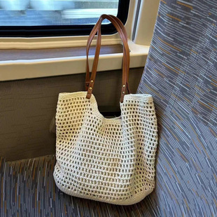 Summer New Style Straw Woven Texture Large Capacity Beach Casual Versatile Outing Travel Shoulder Tote Bag
