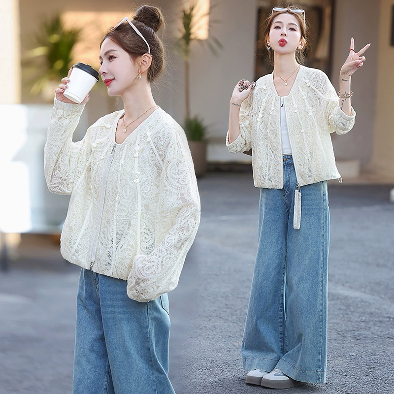 2025 весна мода повседневная полое кружевное солнцезащитное пальто