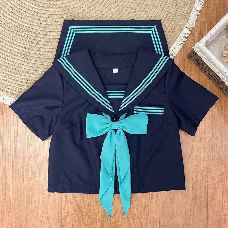 【青三本】原创水手服初音色基础款长袖短袖衬衫上衣学院风JK短裙|undefined