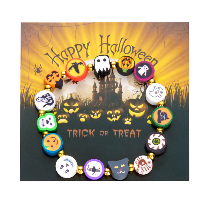 国境を越えた売れ筋ハロウィンソフトクレイゴーストカボチャブレスレットニッチクリエイティブ面白い猫キャンディーブレスレット卸売|undefined