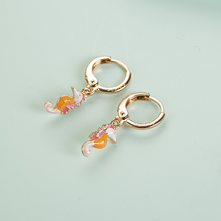 Boucles D&#39;oreilles En Cuivre Coréen En Forme D&#39;hippocampe De Plage display picture 3