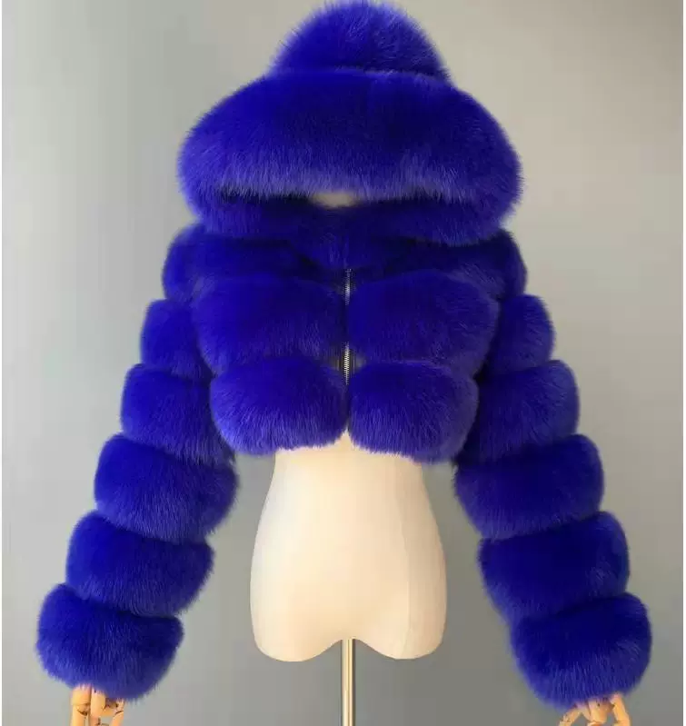 冬季新款大码仿皮草外套女欧美短款三节身拼接带帽外套