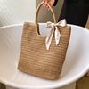 Woven straw trend one-shoulder bag with bow, 2023 sample