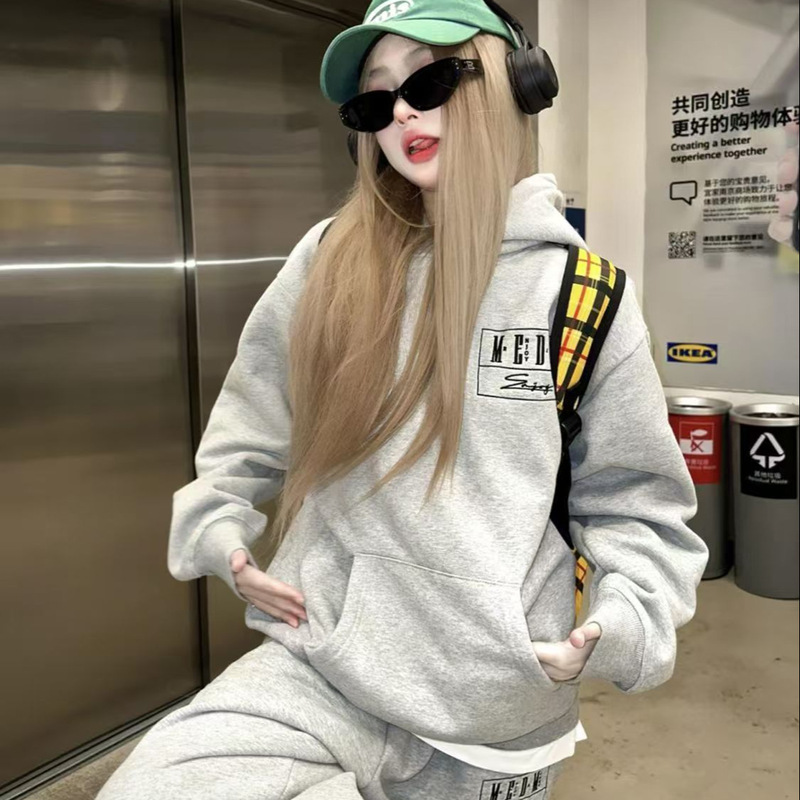 韩版早秋新款休闲运动套装女宽松连帽卫衣显瘦阔腿裤时尚两件套潮|undefined