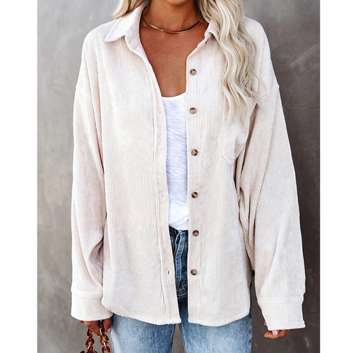 European and American wish new autumn and winter women's shirt pure color lapel pit strip casual coat