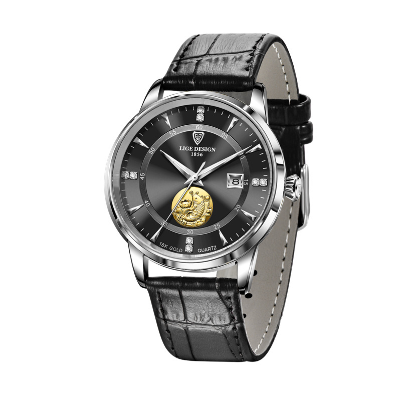 LIGE10050 nuevo Lucky Lotus koi cinturón diamante calendario movimiento de cuarzo reloj regalo conmemorativo