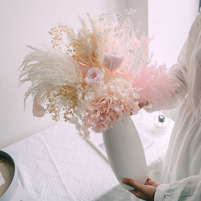 Bouquet de fleurs séchées rose éternelle et gypsophile déco_voghion.com