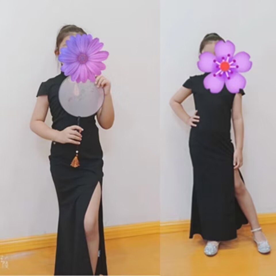 Children's Posture Etiquette Model Runway Training Clothes, Kids' Practice Outfits, Summer Girls' Runway Performance Clothes, Cheongsam Short Sleeves