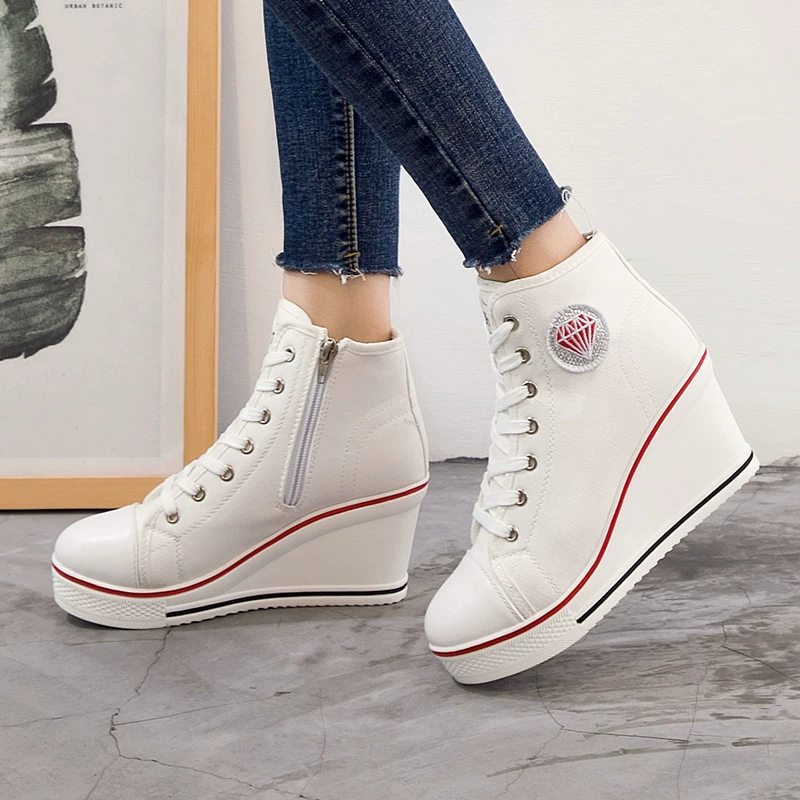 Кеды high-top из канваса, клиновидная подошва 8 см, боковая молния и шнуровка, размеры 35–43