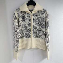 深圳南油高版重工地图刺绣立领针织开衫女24秋冬新款休闲毛衣外套