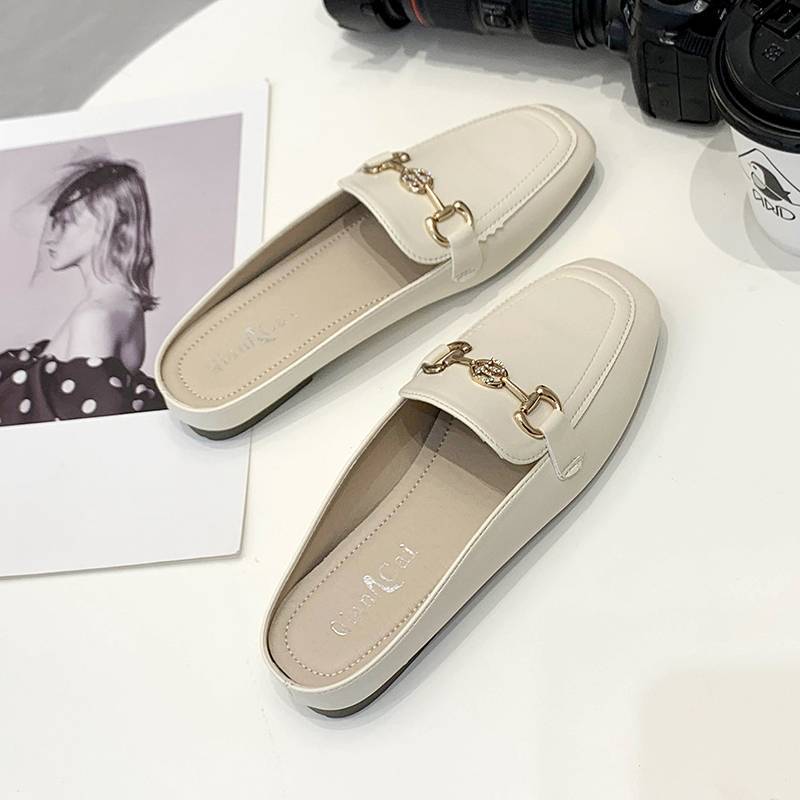 Internet Celebrity Open-Toe Mules for Women, Summer Outdoor Wear, Wholesale New Model, Lazy Square-Toed Flat Mules for Women