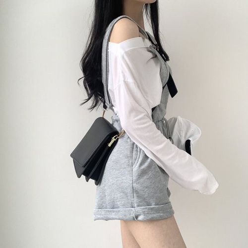 Korean chic elegant temperament, casual and versatile waist-cinching loose jumpsuit overalls + long-sleeved bottoming T-shirt