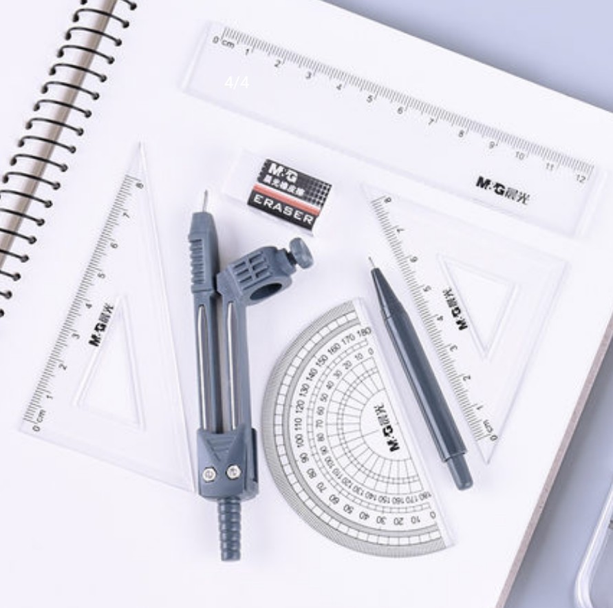 Morning Light ACS90806 Set of 7 Student Stationery Exam Tools: Rulers, Compass, Drawing Instruments, Set Squares
