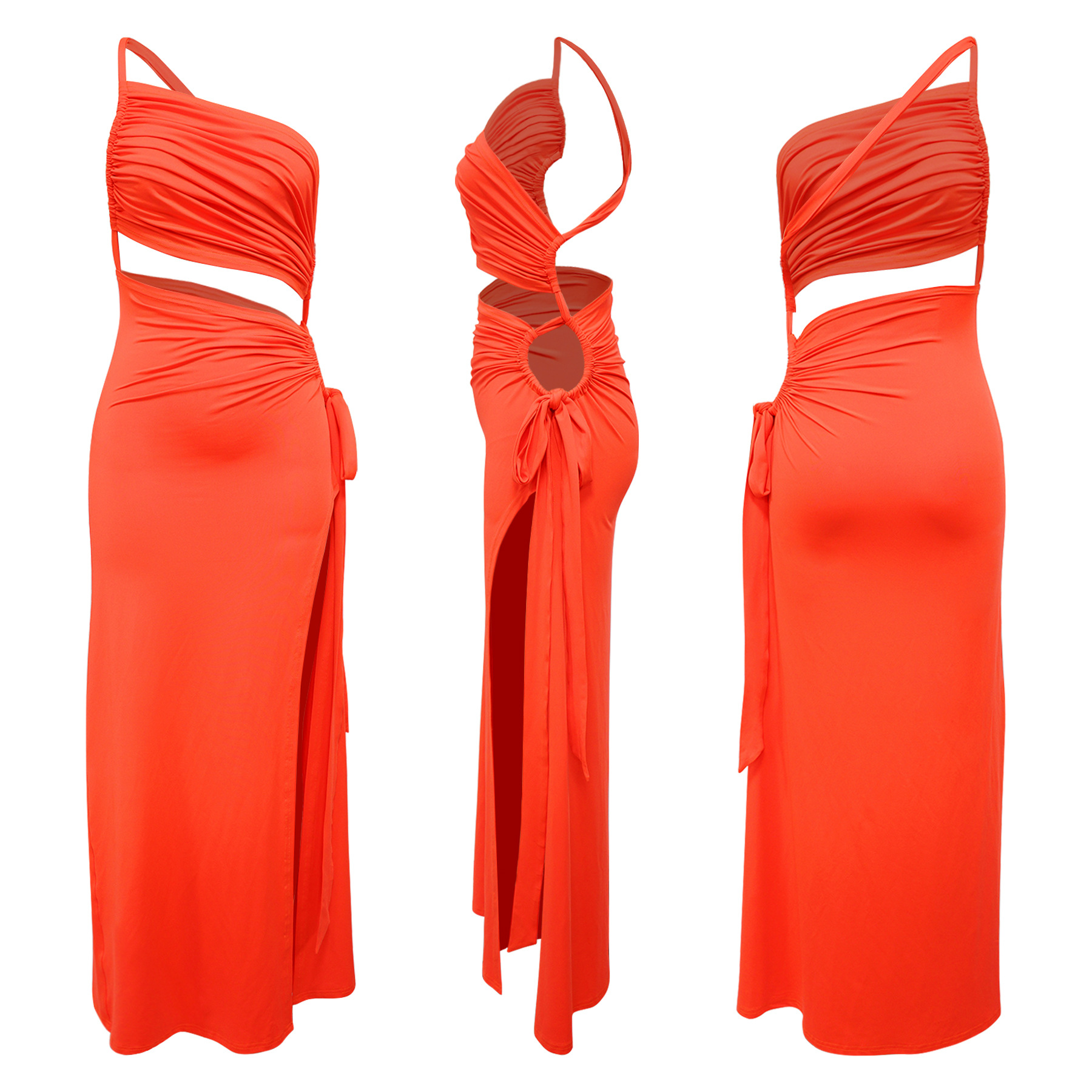Women's Sexy Strapless Slit Dress Asymmetrical Neck Solid Color Fashion Dress for European And American Markets Cross Border E Commerce Amazon_ecoleips.com