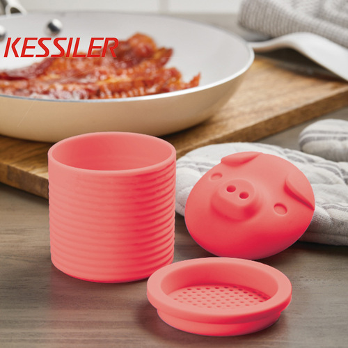 Piggy Shaped Food Grade Silicone Bacon Grease Drainer Bacon Grease Collector Bacon Grease Storage