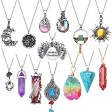 跨境外贸饰品批发复古月光石吊坠项链女式波西米亚风天然水晶首饰