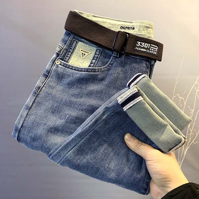 Vaqueros hombre bordados corte recto pantalón elástico primavera_voghion.com